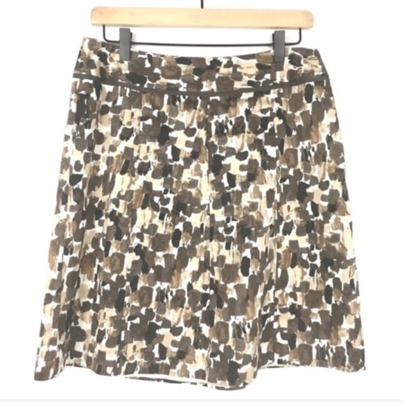 ANN TAYLOR Skirt A Line Flowy Brown Tan Paint Swipe Abstract Neutral Petite 8P - Picture 9 of 9
